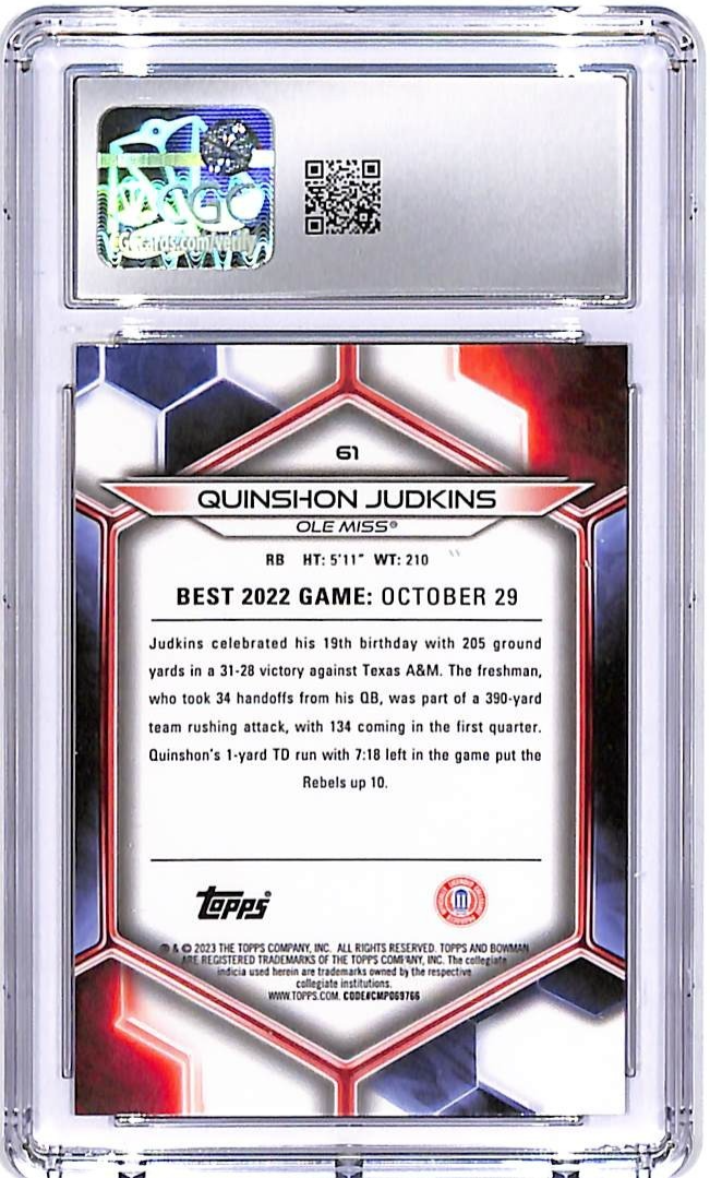 2023 Bowmans Best University Quinshon Judkins Yellow Refractor /75 CGC 9.5 RC