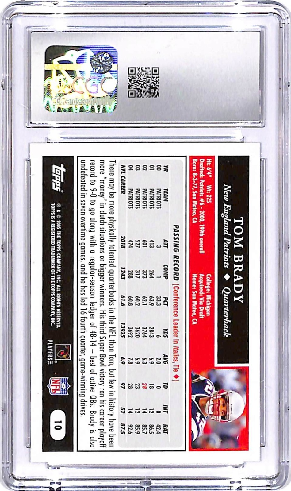 2005 Topps Tom Brady #10 CGC 9 Patriots