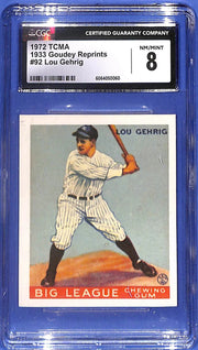 1972 TCMA 1933 Goudey Reprint #92 Lou Gehrig (HOF) CGC 8 NM/MINT N.Y. Yankees