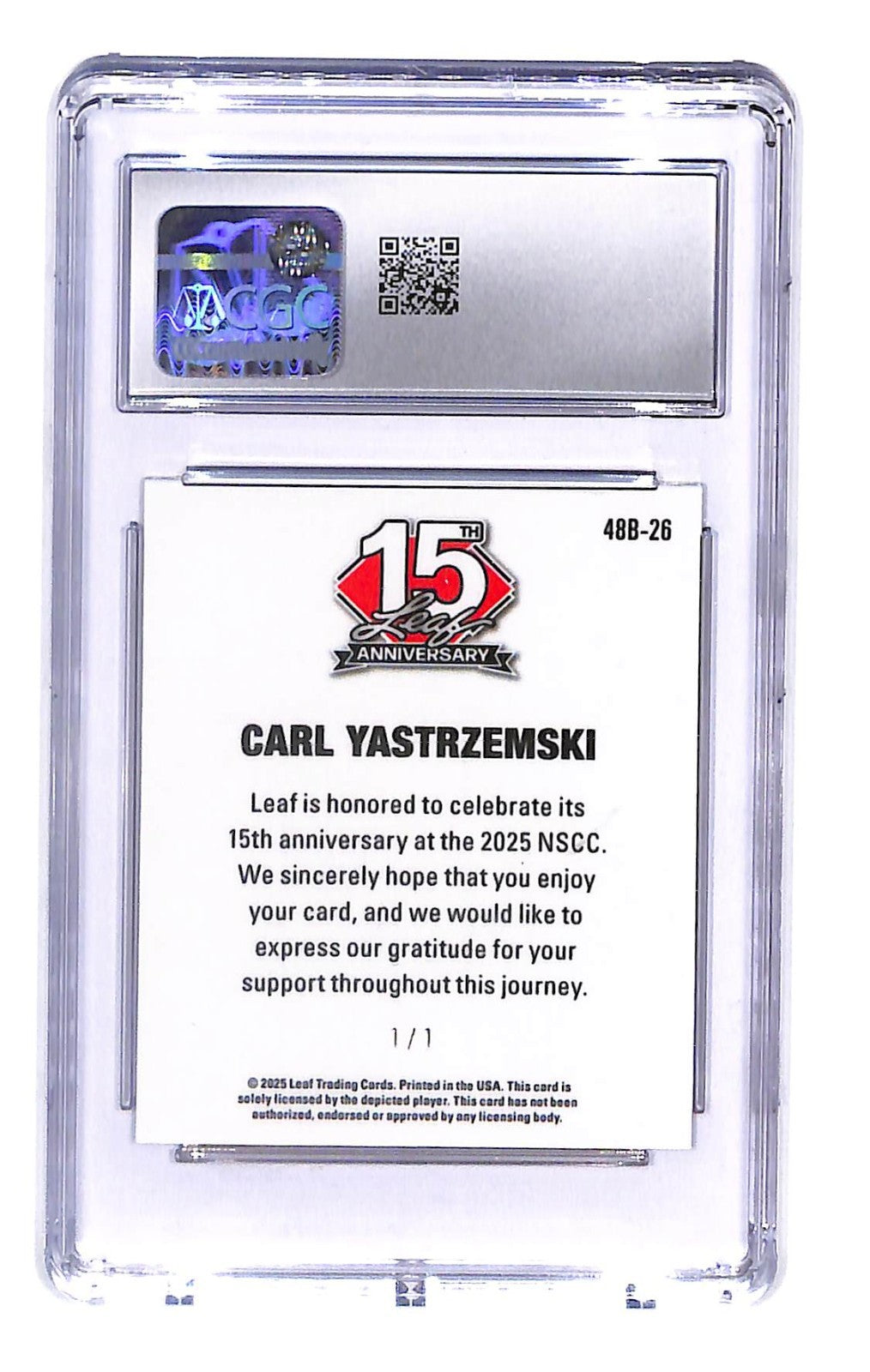 2025 Leaf 15th Anniversary Carl Yastrzemski Red Flood Gold Circles #1/1 CGC 9
