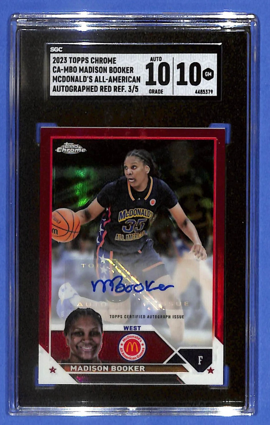 2023 Topps Chrome McDonald's A.A. Madison Booker Auto Red Refractor #3/5 SGC 10