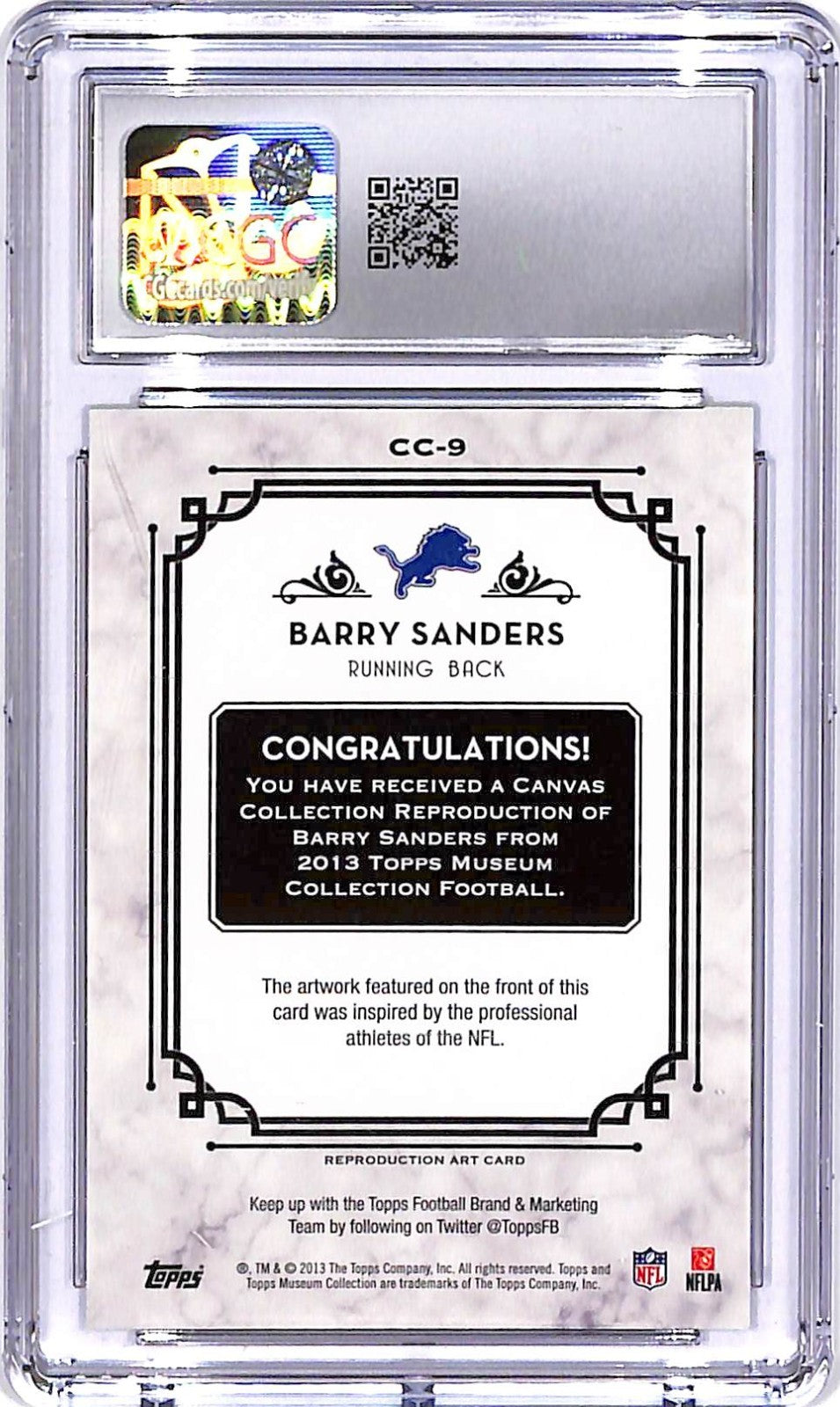 2013 Tops Museum Collection Barry Sanders Canvas Collection CGC 10 Lions #9