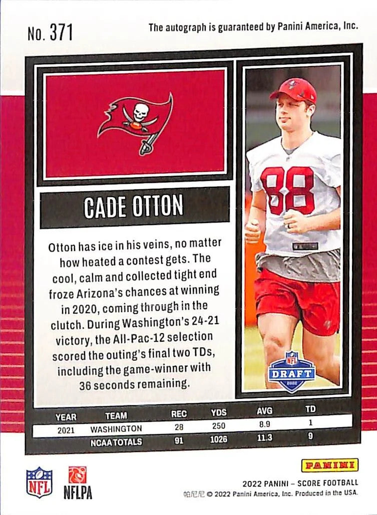 2022 Score Cade Otton Auto Autograph Roookie RC Buccaneers