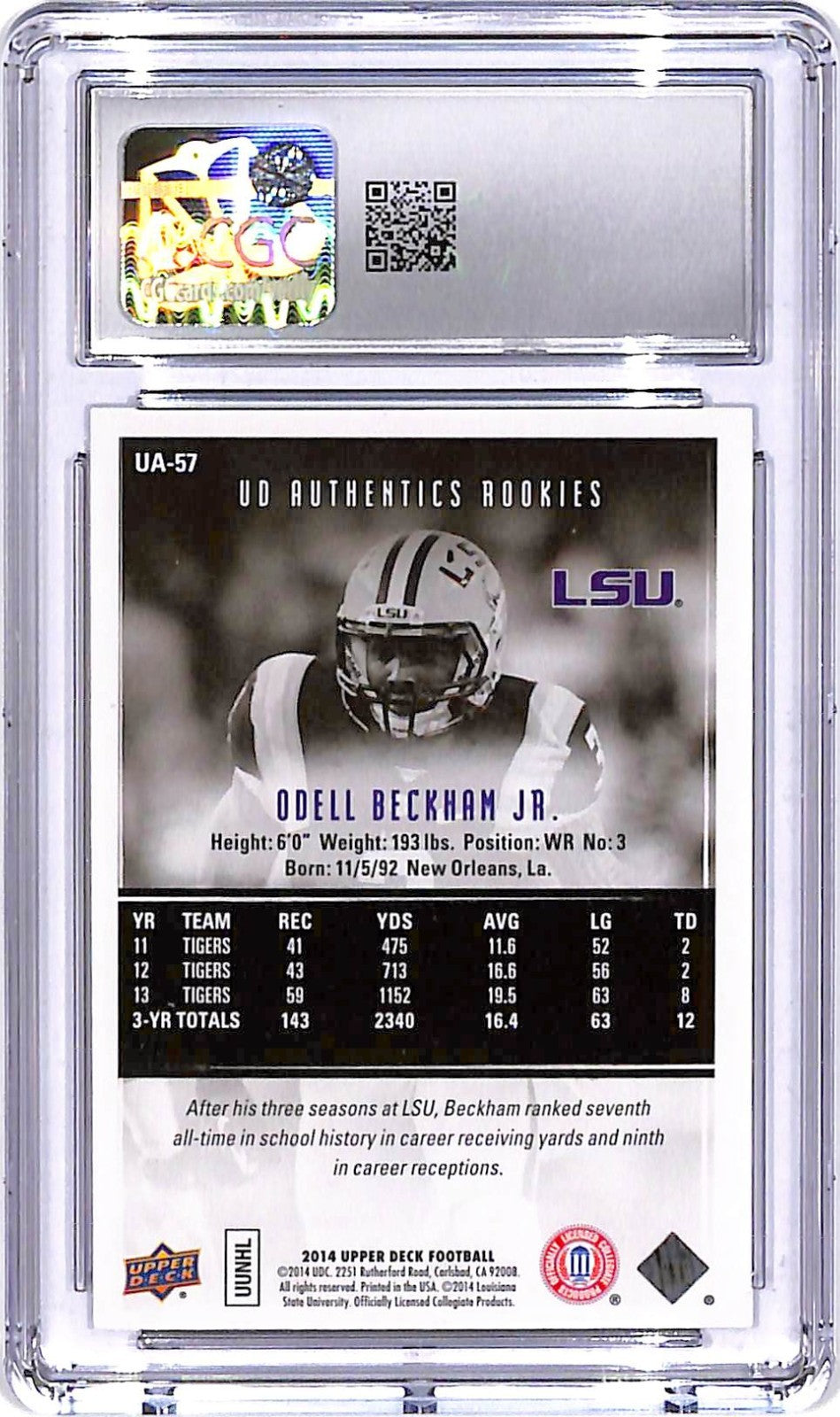 2014 Upper Deck Odell Backham Jr Authentics Rookies RC /430 #57 CGC 9.5 LSU