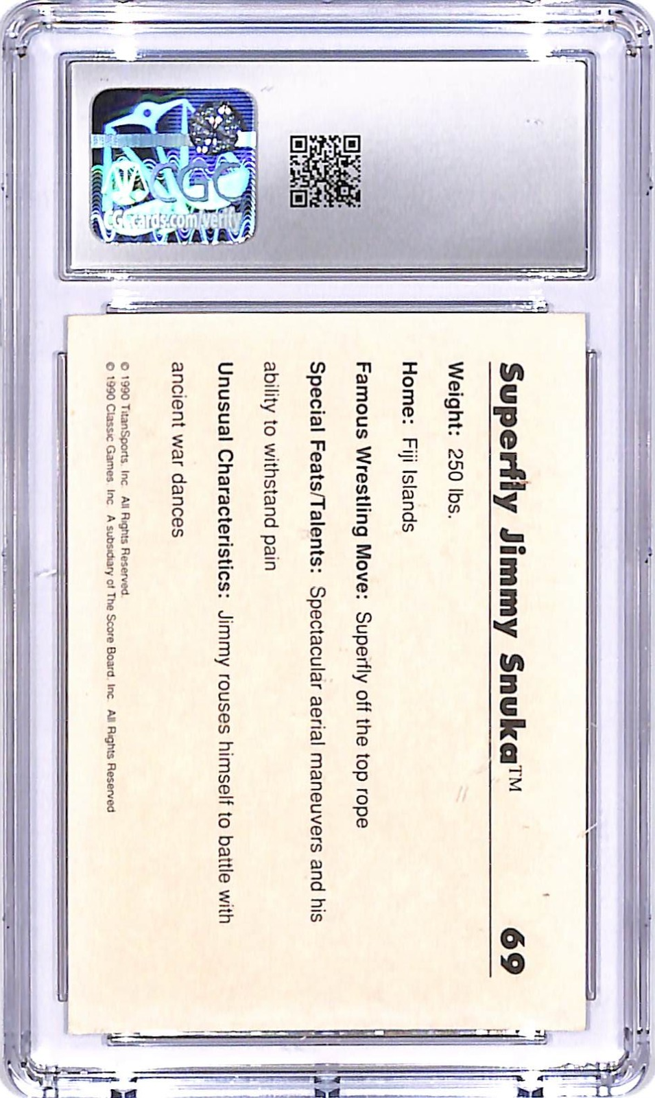 1990 Classic WWF Jimmy Superfly Snuka #69 CGC 9
