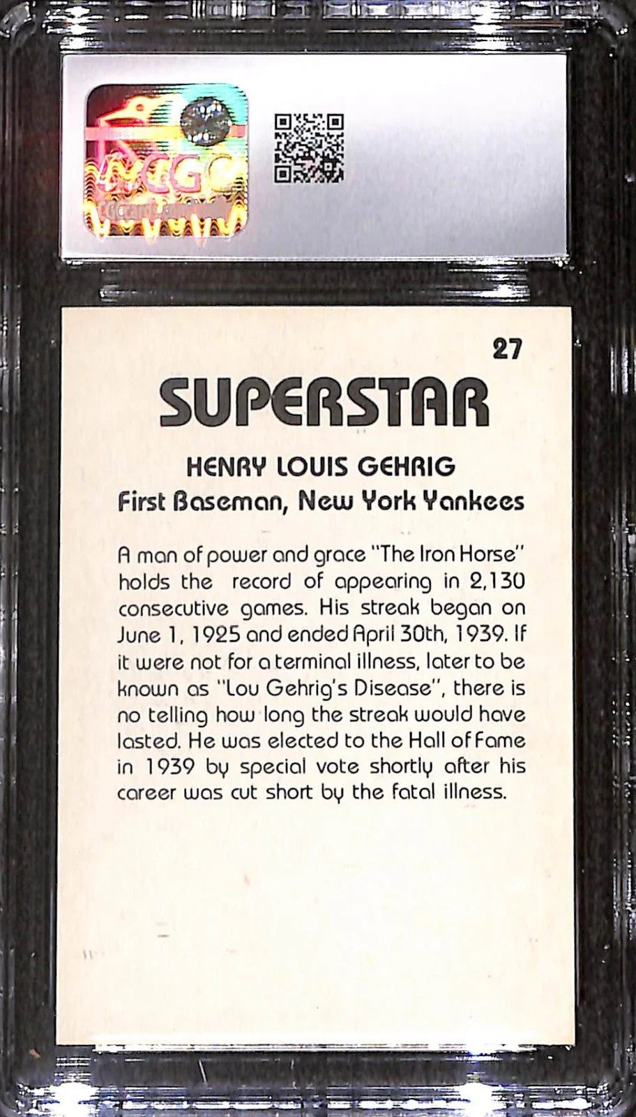 1980 TCMA Superstars Lou Gehrig (HOF) #27 CGC 9 Mint New York Yankees