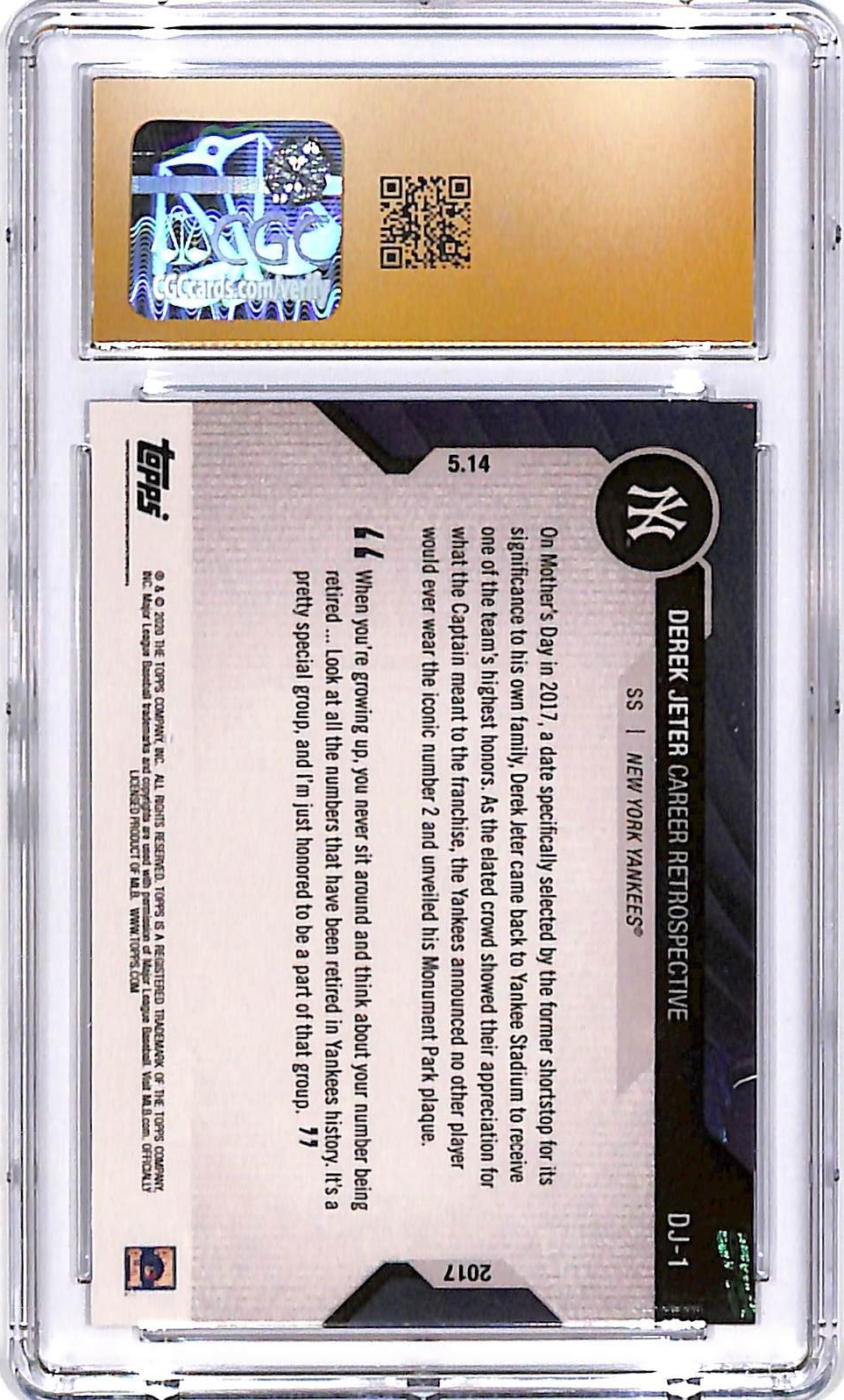 2020 Topps Now Chrome Derek Jeter Career Retrospective DJ-1 CGC 10 Pristine