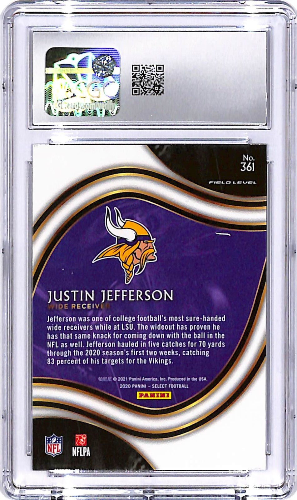 2020 Select Justin Jefferson Rookie RC Field Level #361 CGC 10 Vikings