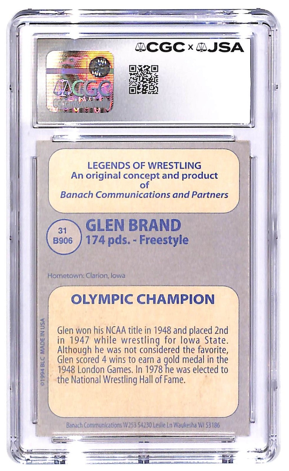 1994 Glen Brand Big League Cards Autograph #31 CGC - JSA Authentic Auto 8
