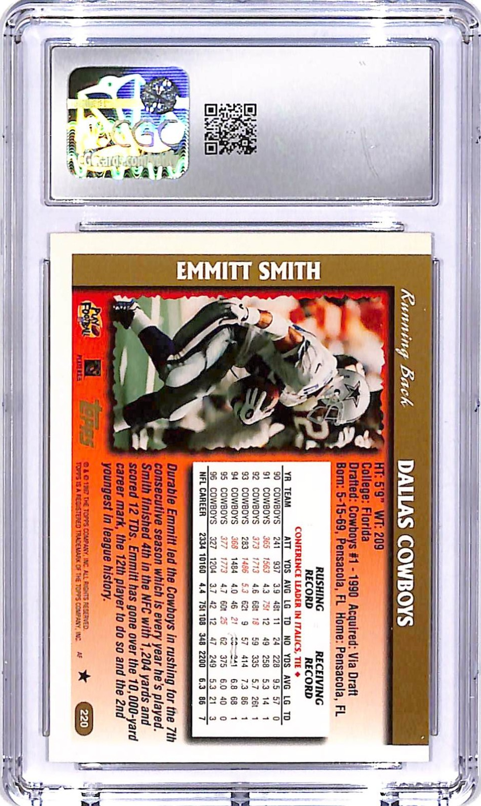 1997 Topps Emmitt Smith #220 CGC 10 Cowboys