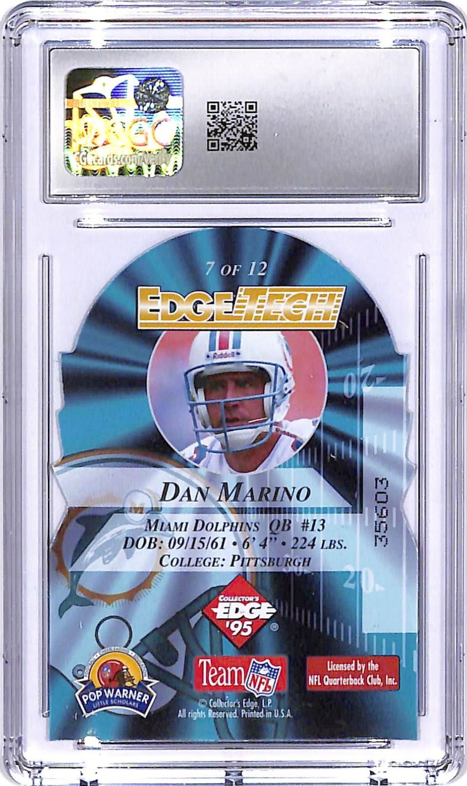 1995 Collectors Edge Instant Replay Dan Marino EdgeTech Die Cuts CGC 9.5 #