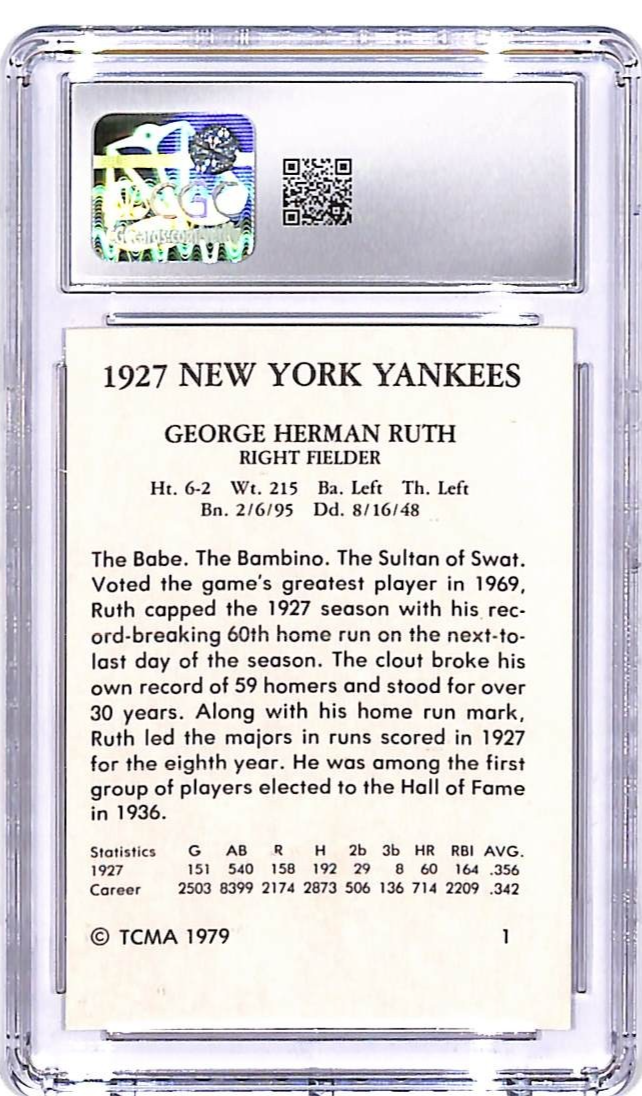 1979 TCMA 1927 NY Yankees Babe Ruth #1 CGC 8