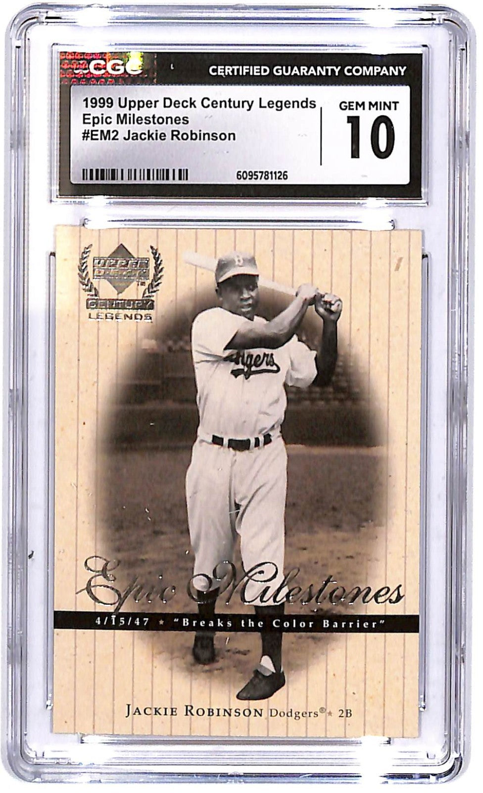 1999 UD Century Legends Epic Milestones Jackie Robinson #EM2 CGC 10 Gem Mint