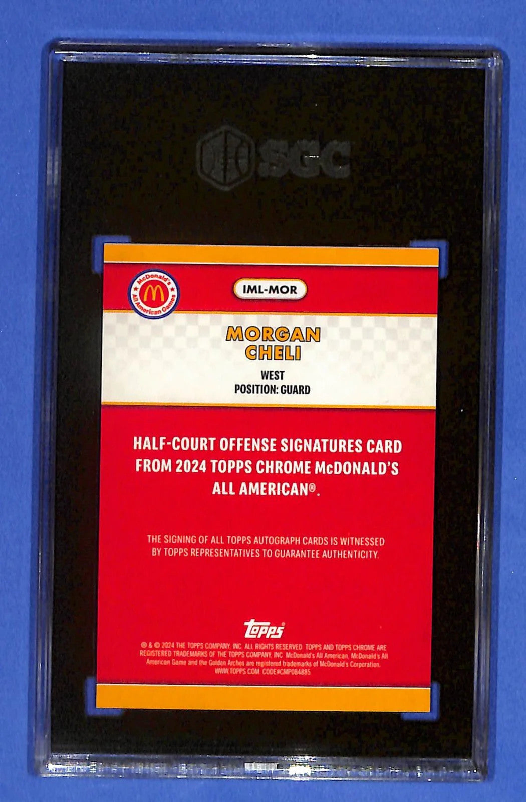 2024 Topps Chrome Mcdonald's A. A. Half-CT Offense Sign. Morgan Cheli /50 SGC 10