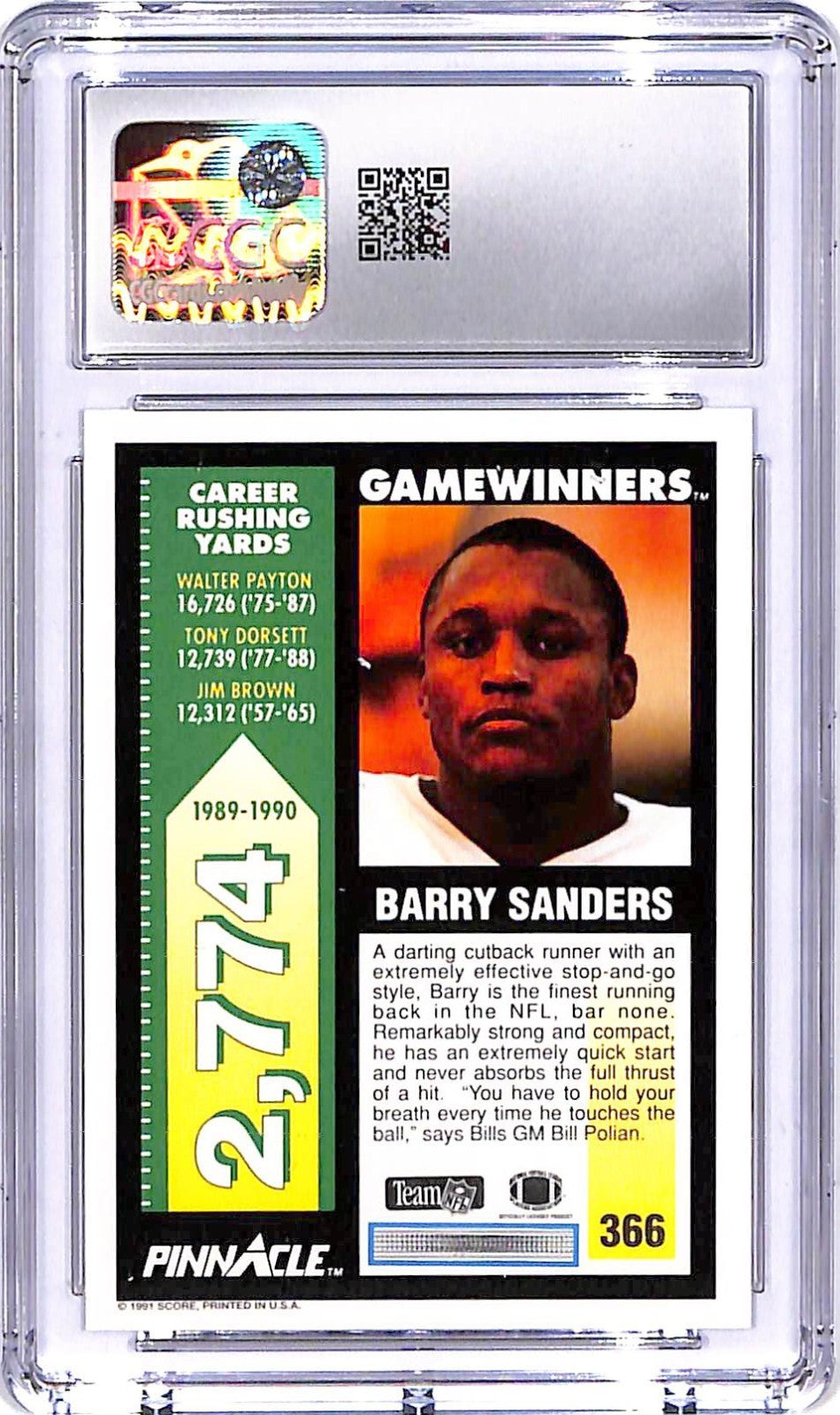 1991 Pinnacle Barry Sanders Game WInners #366 CGC 9.5 Lions