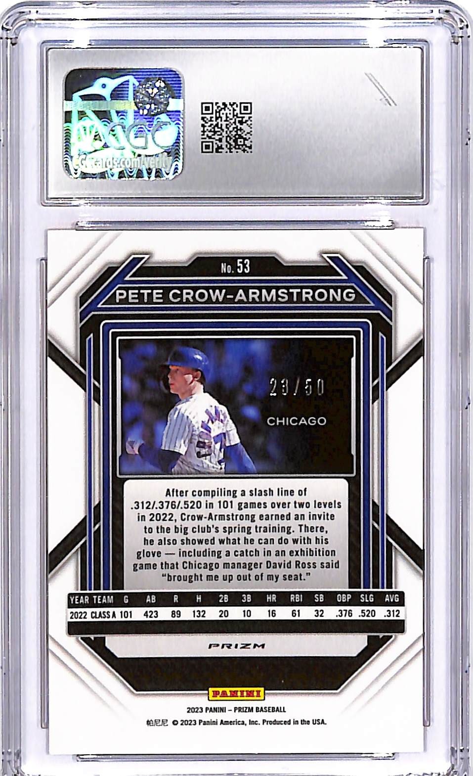2023 Prizm Pete Crow-Armstrong Rookie RC Orange Wave /50 CGC 10 #53 Cubs