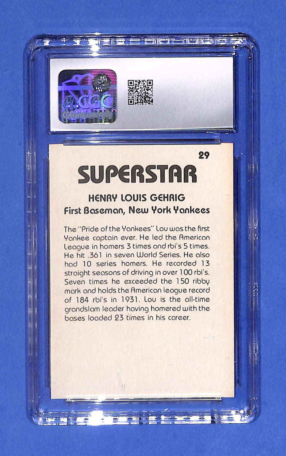 1980 TCMA Superstars - Lou Gehrig #29 CGC 8 NM/MINT HOF New York Yankees