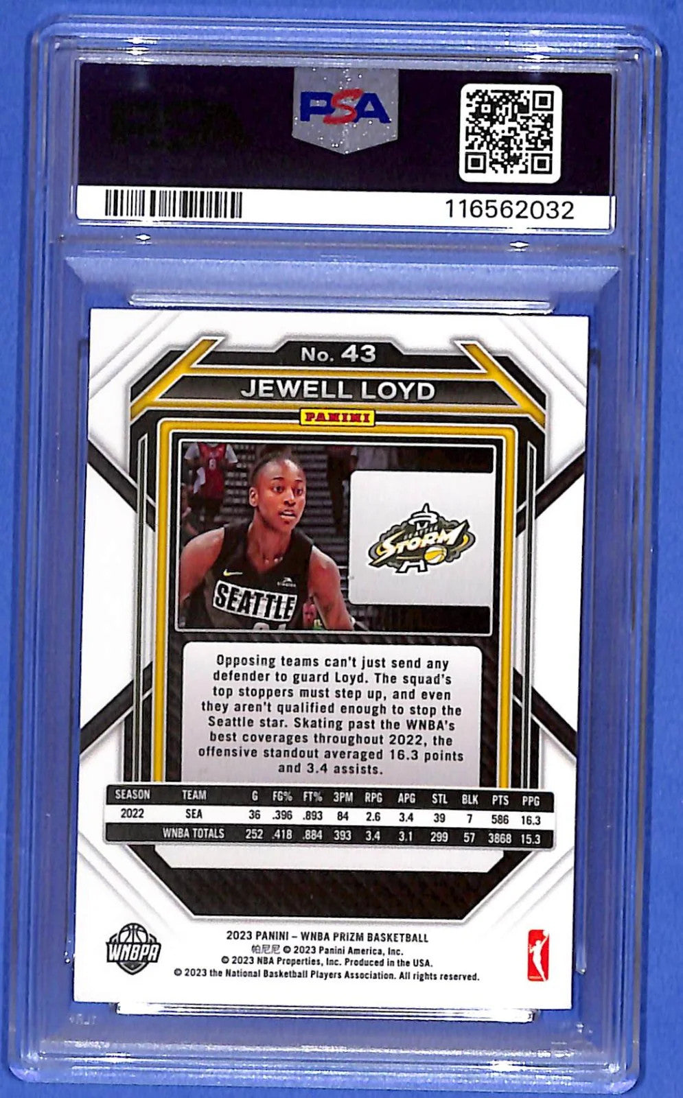 Signed 2023 Panini Prizm WNBA Jewell Loyd #43 PSA/DNA Certified Authentic