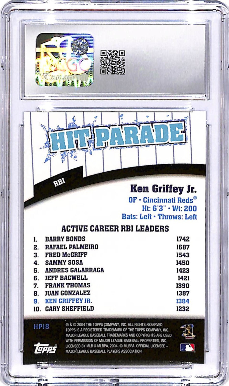 2004 Topps Hit Parade Ken Griffey Jr HP18 CGC 9 Reds