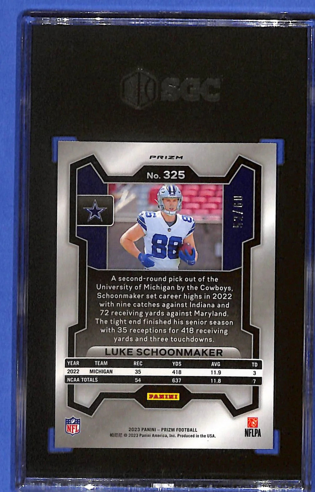 2023 Panini Prizm Luke Schoonmaker RC #325 Orange Wave Prizm #52/60 (RC) SGC 9.5