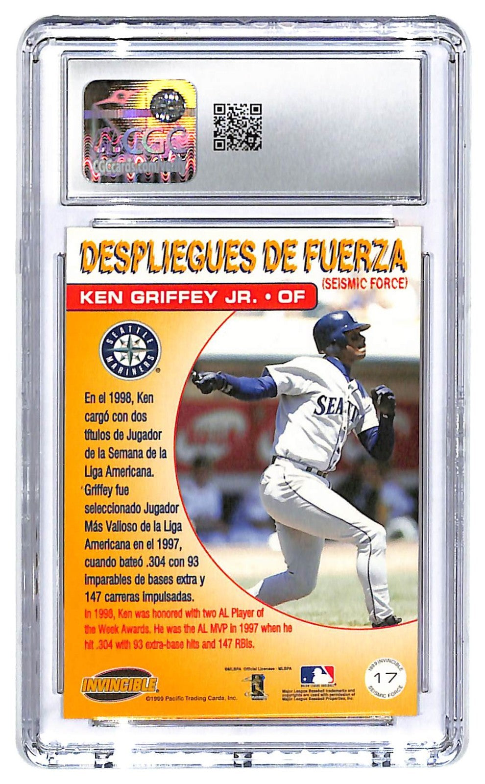 1999 Ken Griffey Jr. Pacific Invincible - Seismic Force #17 CGC Gem Mint 10
