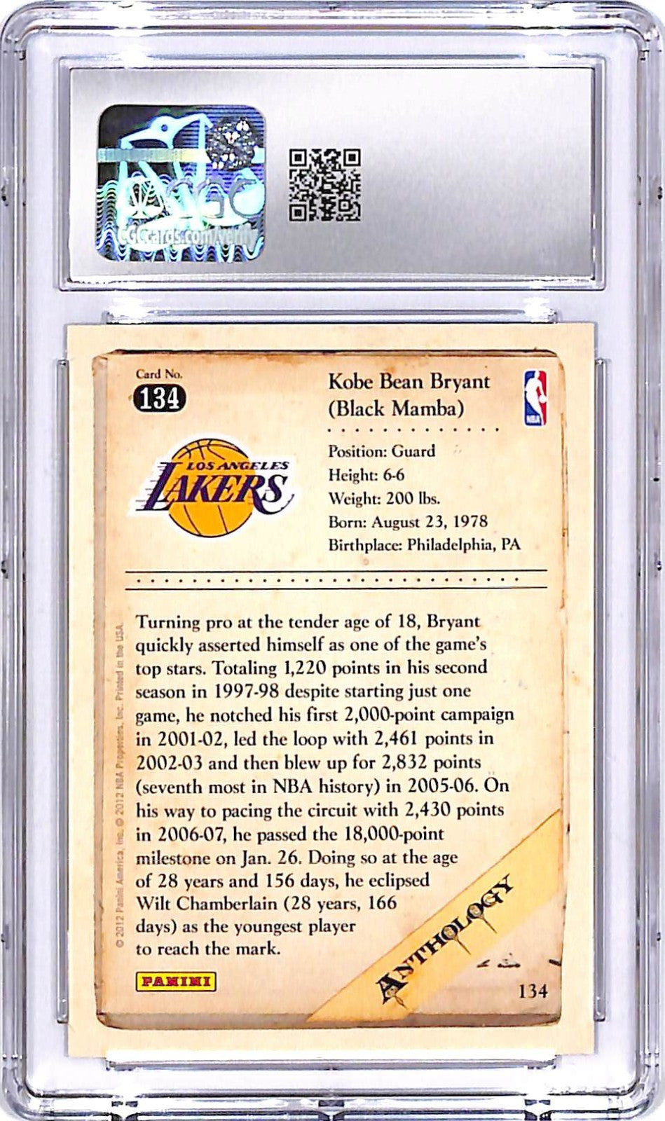 2012-13 Kobe Anthology Kobe Bryant #134 CGC 9 Lakers