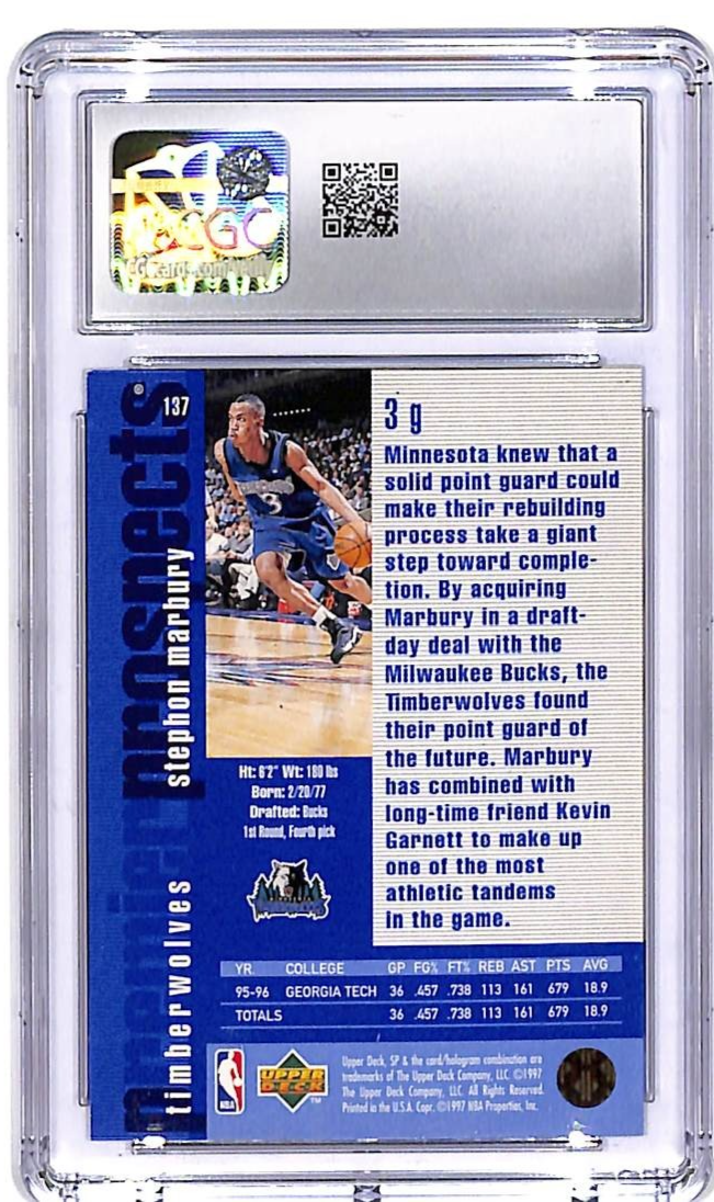 1996-97 SP Stephon Marbury Rookie RC #137 CGC 9.5 Timberwolves