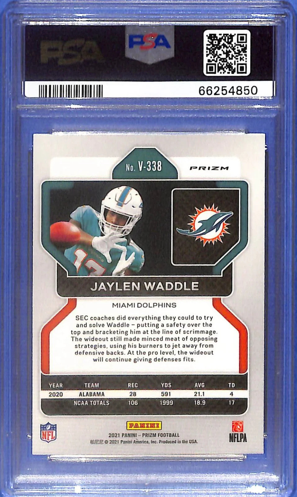 2021 Prizm Jaylen Waddle Rookie RC Variation Silver PSA 10 Dolphins V338