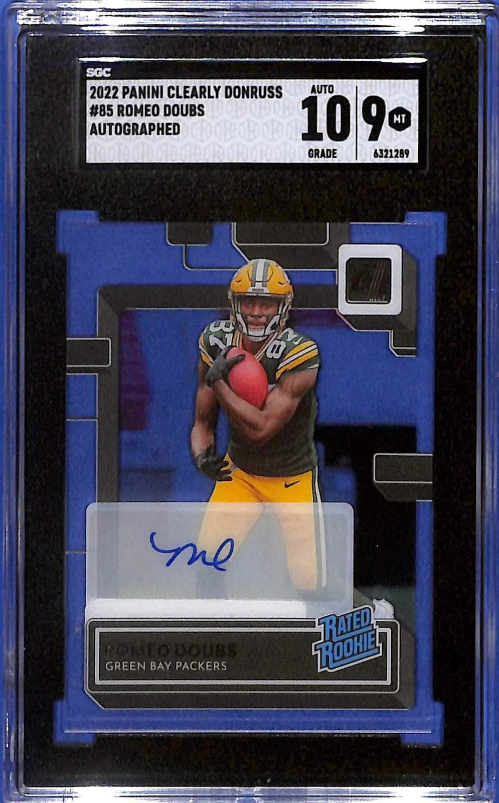 2022 Romeo Doubs Panini Donruss Clearly Rated Rookie #85 Auto (RC) SGC 9 Auto 10