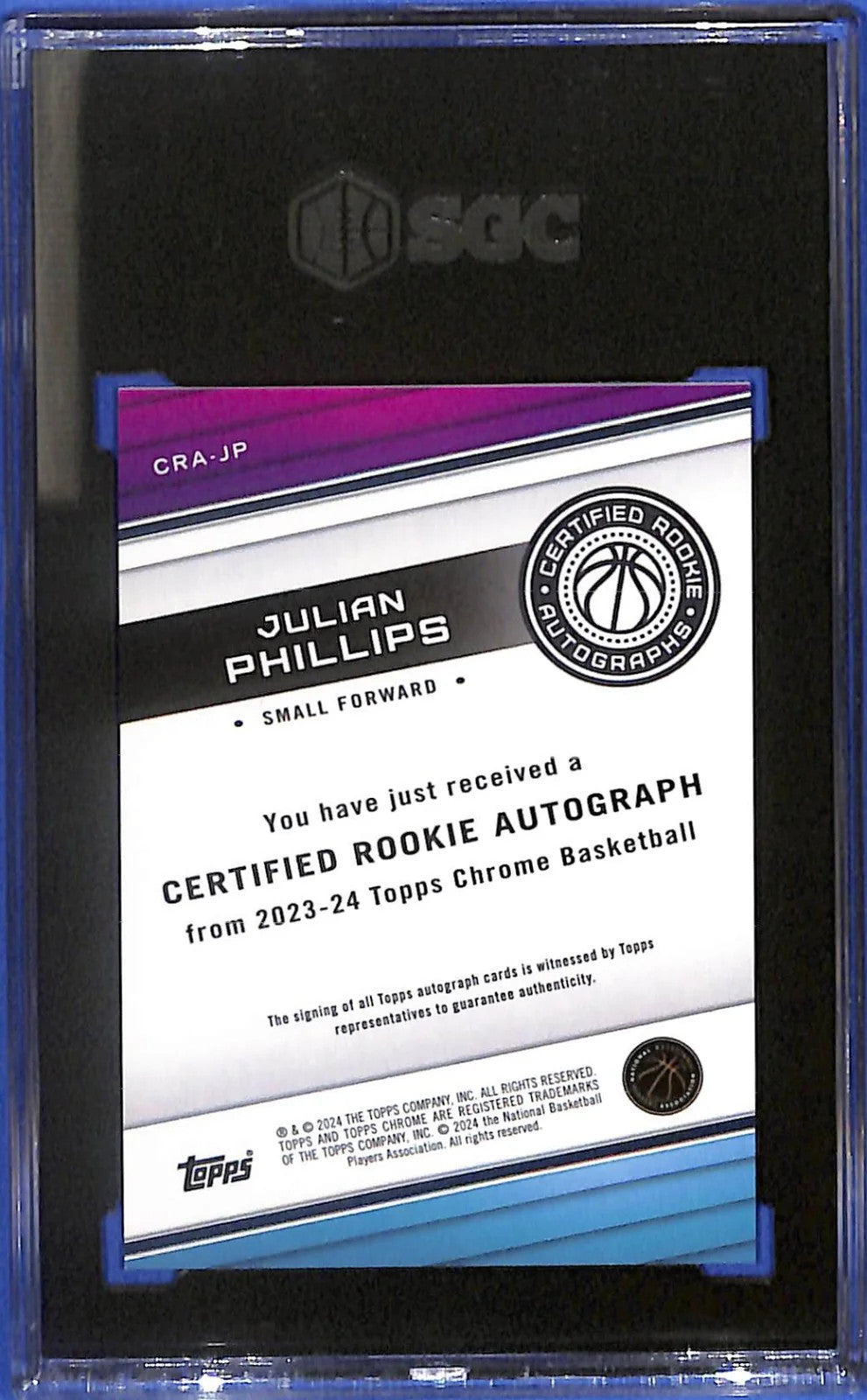 2023 Julian Phillips Topps Chrome Red Rookie Auto #4/5 -CRA-JP SGC 9.5 Auto 10