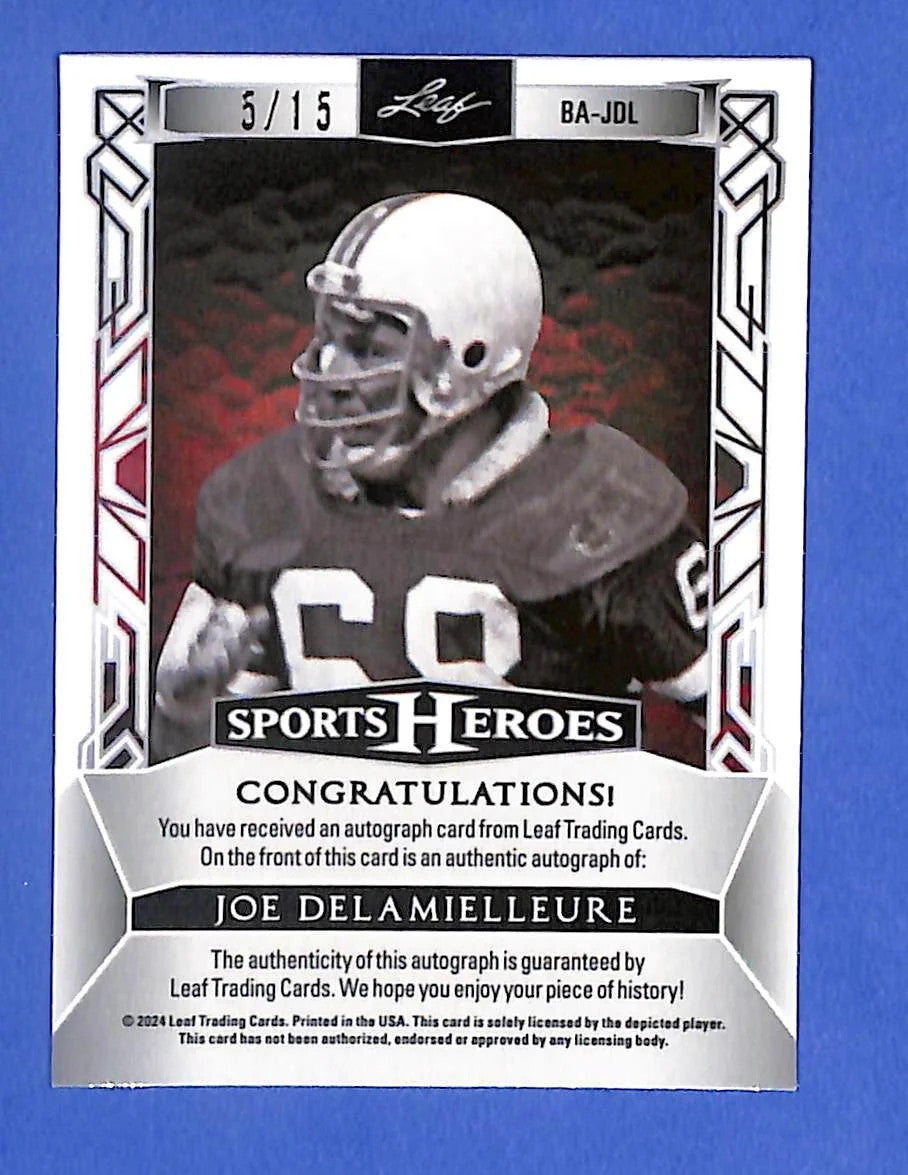 2024 Leaf Sports Heroes Joe Delamielleure Pink Refractor Auto #5/15 #BA-JDL