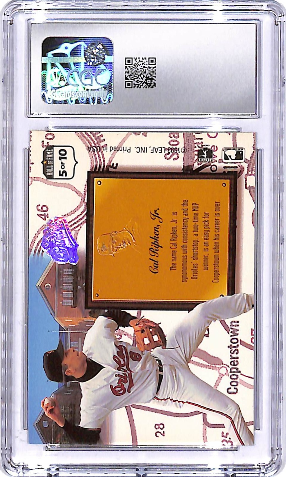 1993 Leaf Cal Ripken Jr Heading for the Hall #5 CGC 9.5 Orioles