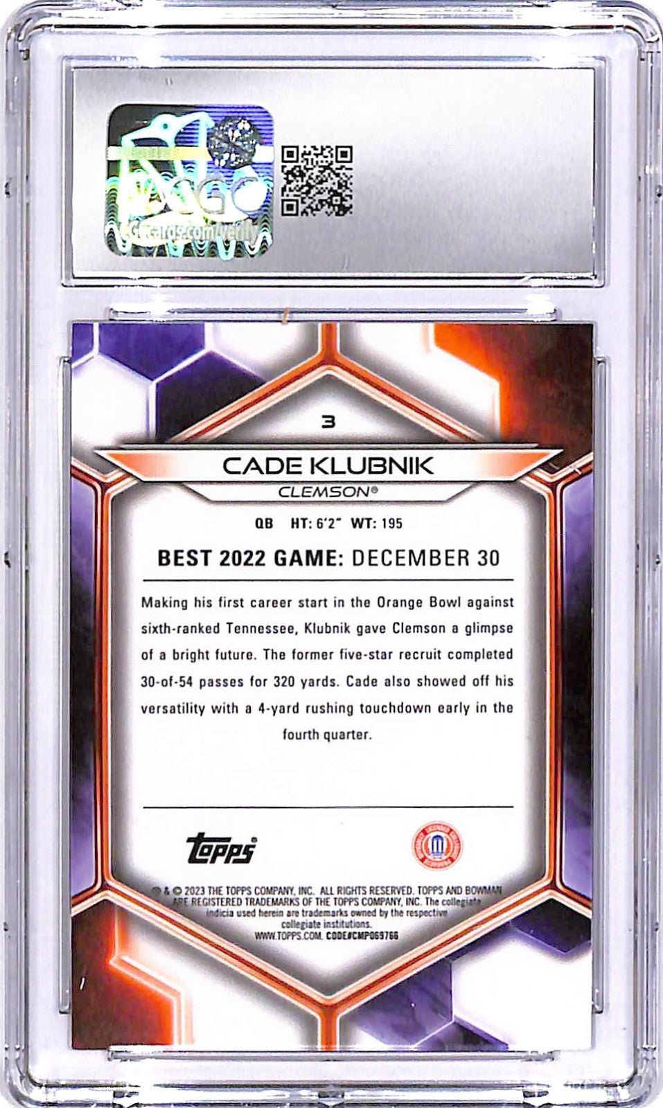 2023 Bowmans Best University Cade Klubnik Rookie RC Gold Geometric /50 CGC 10