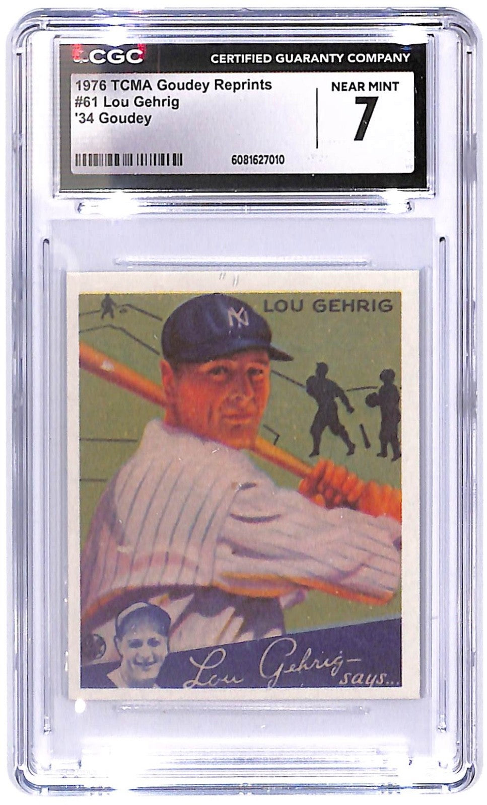1976 Lou Gehrig TCMA Goudey Reprints #61 '34 Goudey CGC Near Mint 7