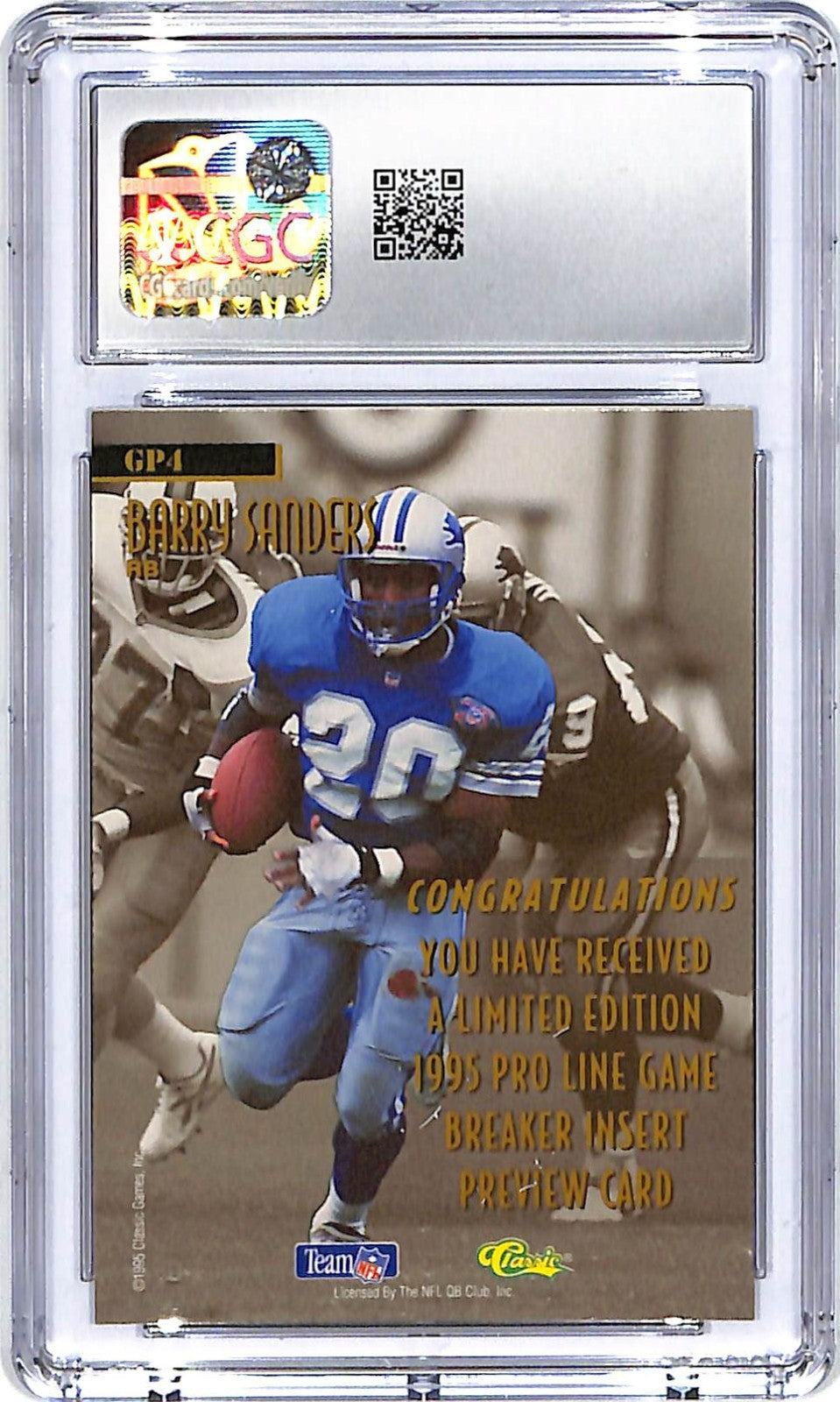 1995 Classic NFL Rookies Barry Sanders Game Breakers Preview GP4 CGC 9
