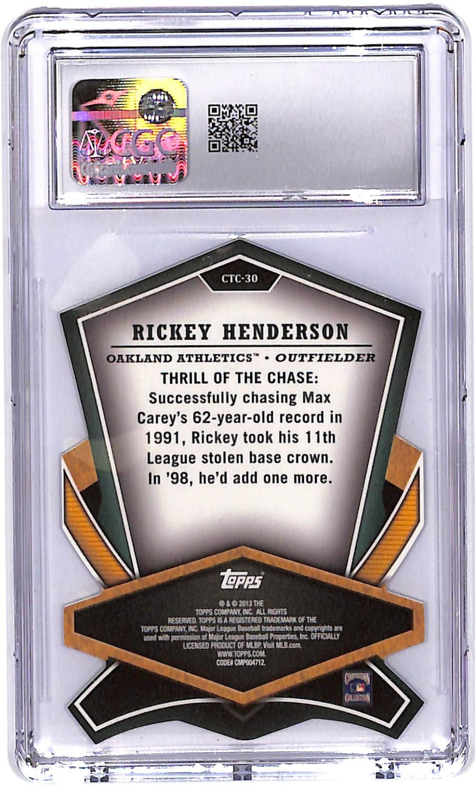 2013 Topps Cut to the Chase Rickey Henderson #CTC-30 CGC 9.5 Athletics HOF