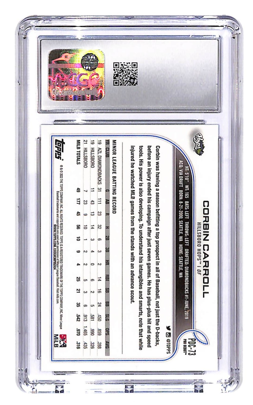 2022 Corbin Carroll Topps Pro Debut Chrome #PDC-73 (RC) CGC Mint 10