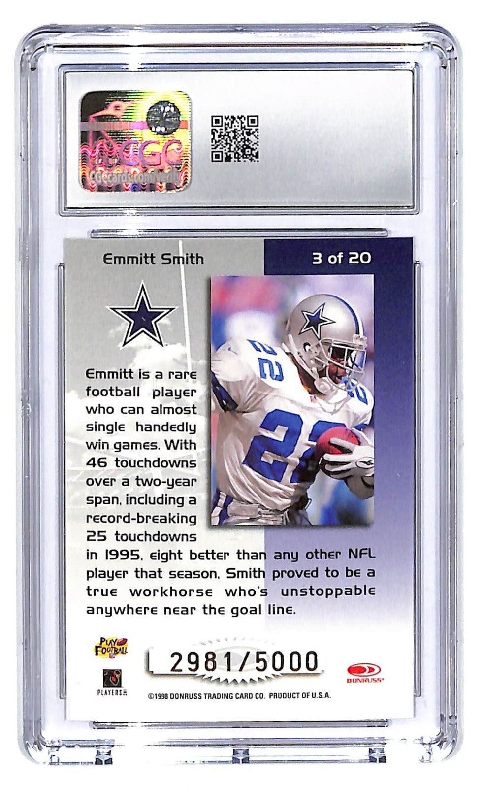 1998 Emmit Smith Leaf Rookies and Stars Touchdown Club #3 CGC Mint Plus 9.5