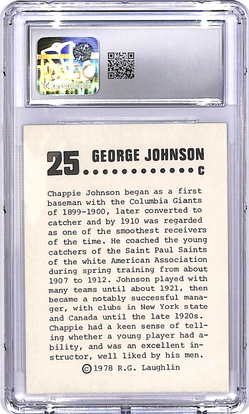 1978 Laughlin Long Ago Black Stars CGC 9 Chappie Johnson #25