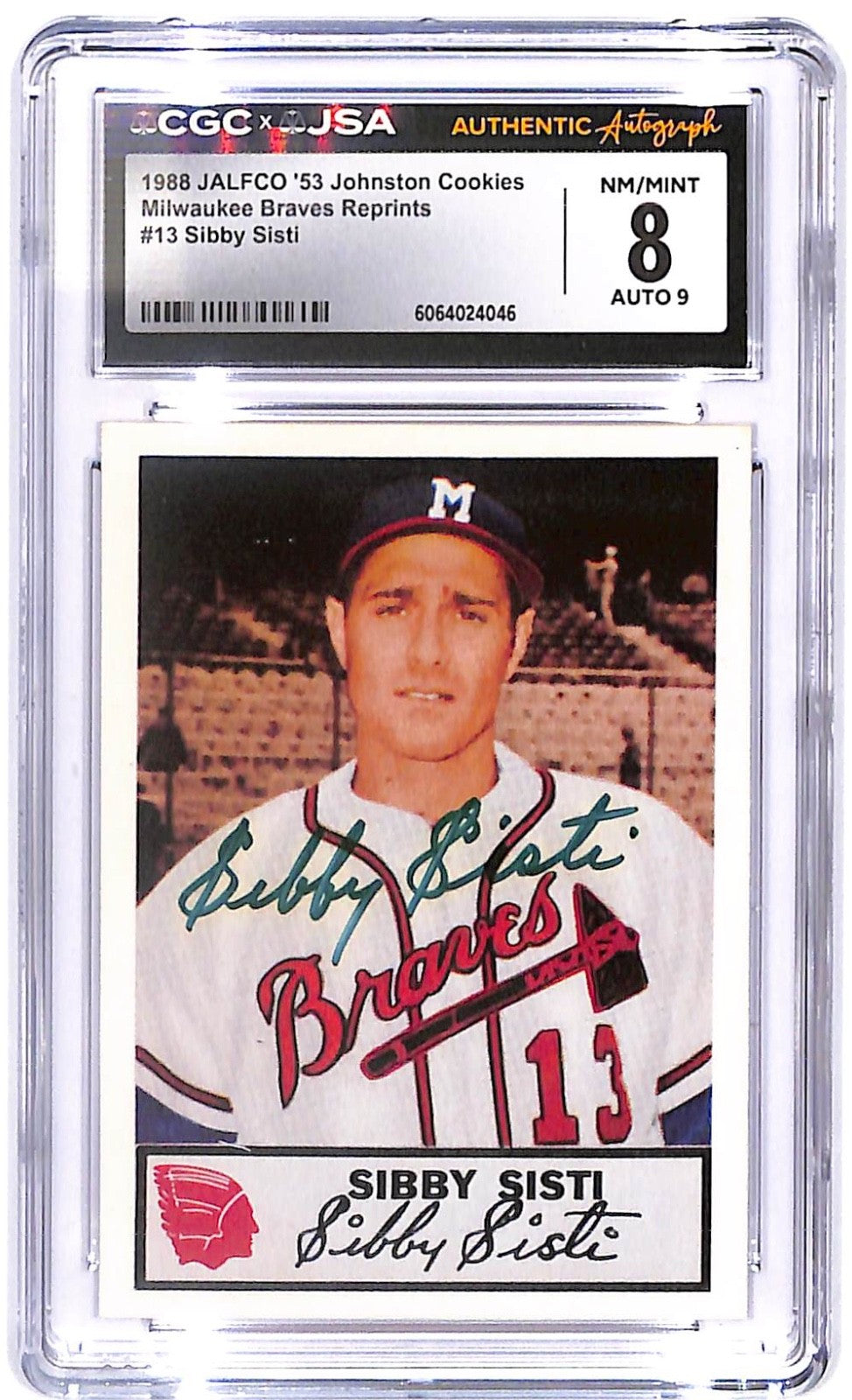 1988 Sibby Sisti JALFCO '53 Johnston Cookies Reprint AUTO #13 CGC - JSA 8 Auto 9