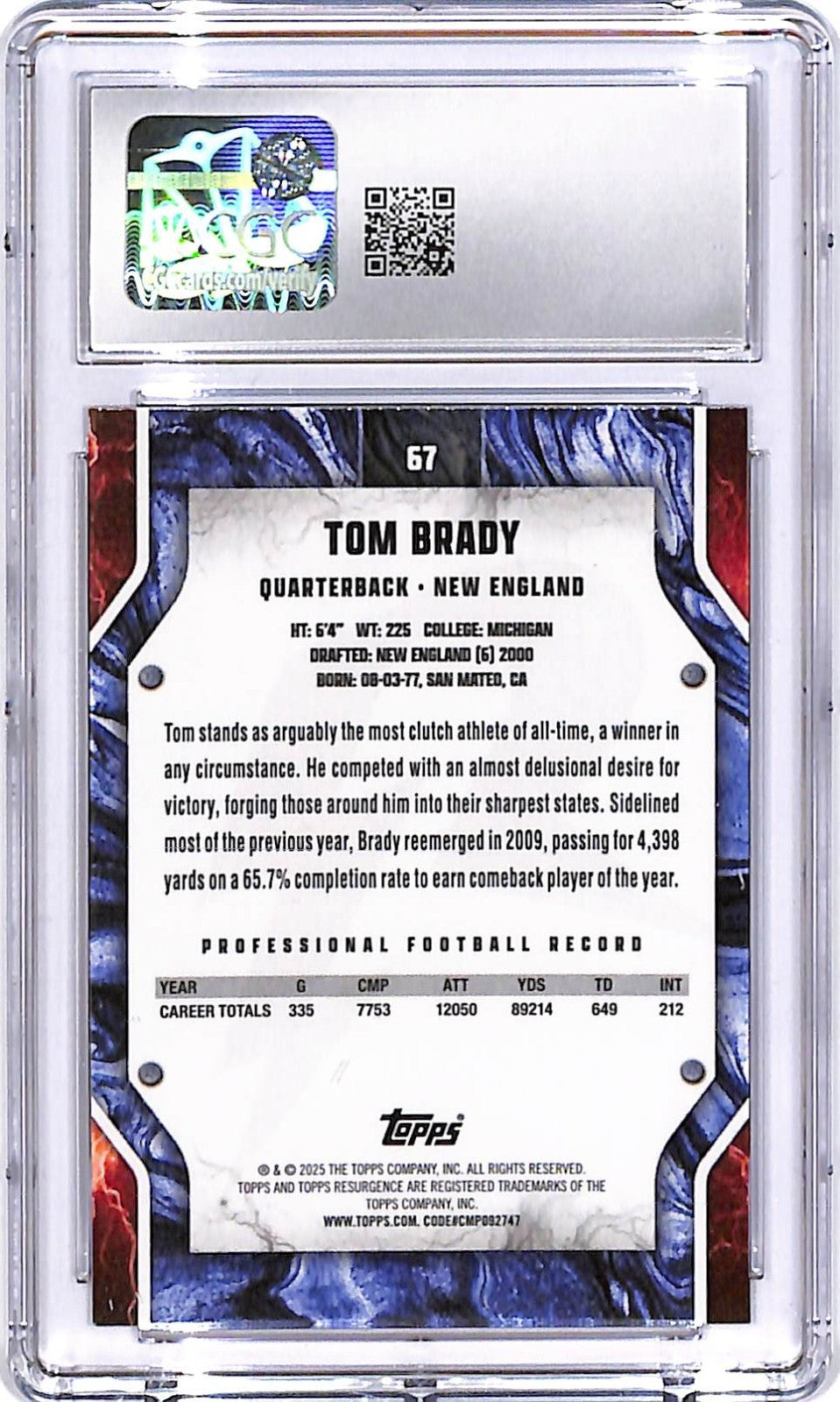 2024 Topps Resurgence Tom Brady #67 CGC 9.5 Patriots