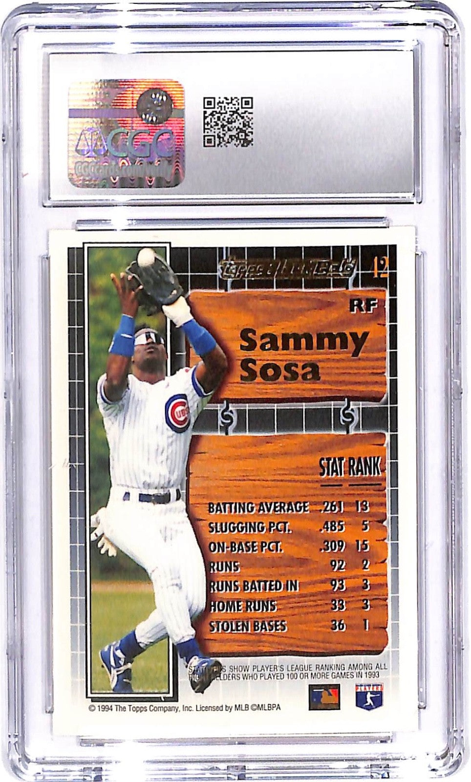 1994 Sammy Sosa Topps Black Gold #42 CGC Mint 10