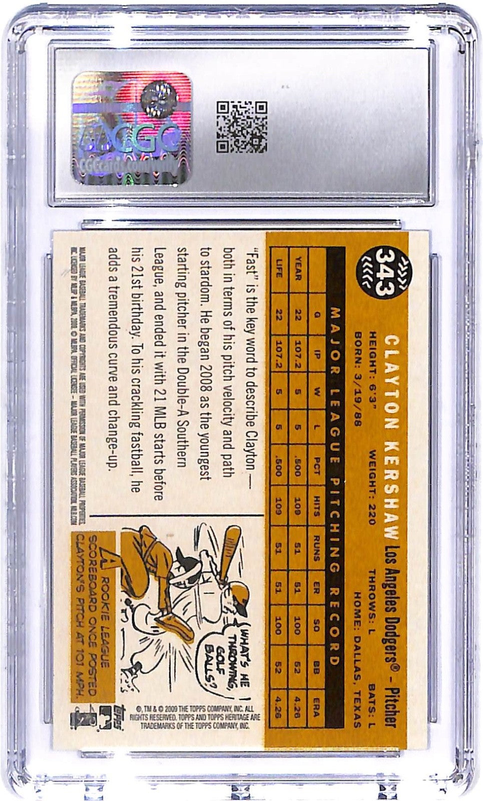 2009 Clayton Kershaw Topps Heritage #343 CGC Mint 10