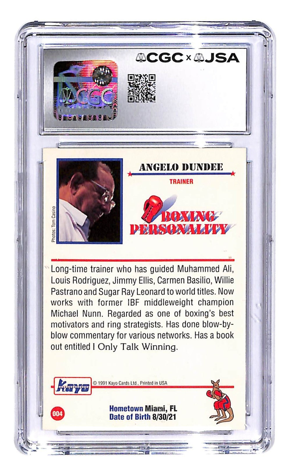 Personalized 1991 Kayo - Angelo Dundee #004 Authentic Autograph Auto Grade 8