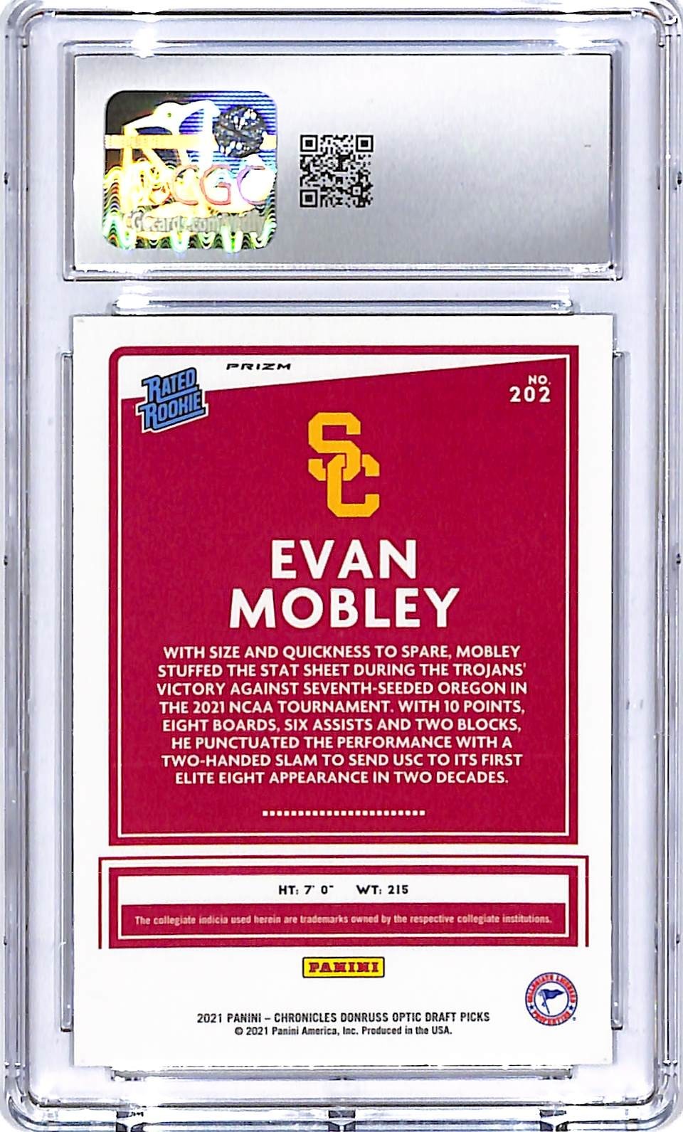 2021 Chronicles Draft Picks Evan Mobley Donruss Optic Rookie RC Green CGC 10 USC