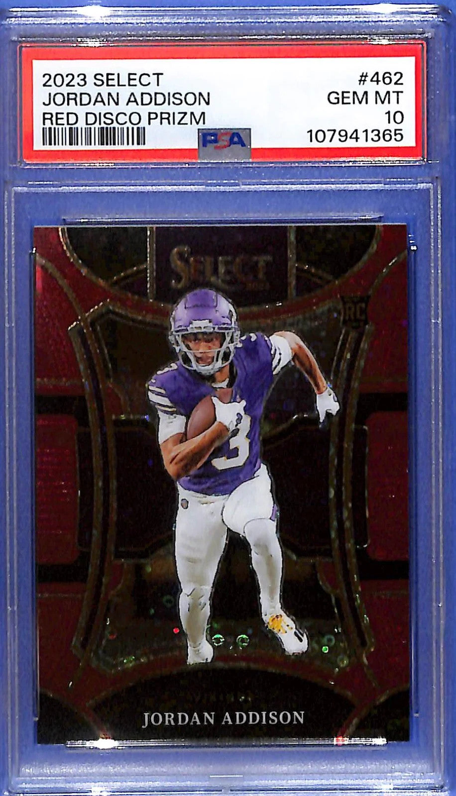 2023 Jordan Addison Panini Select #462 Red Disco Prizm # 8/49 (RC) PSA 10
