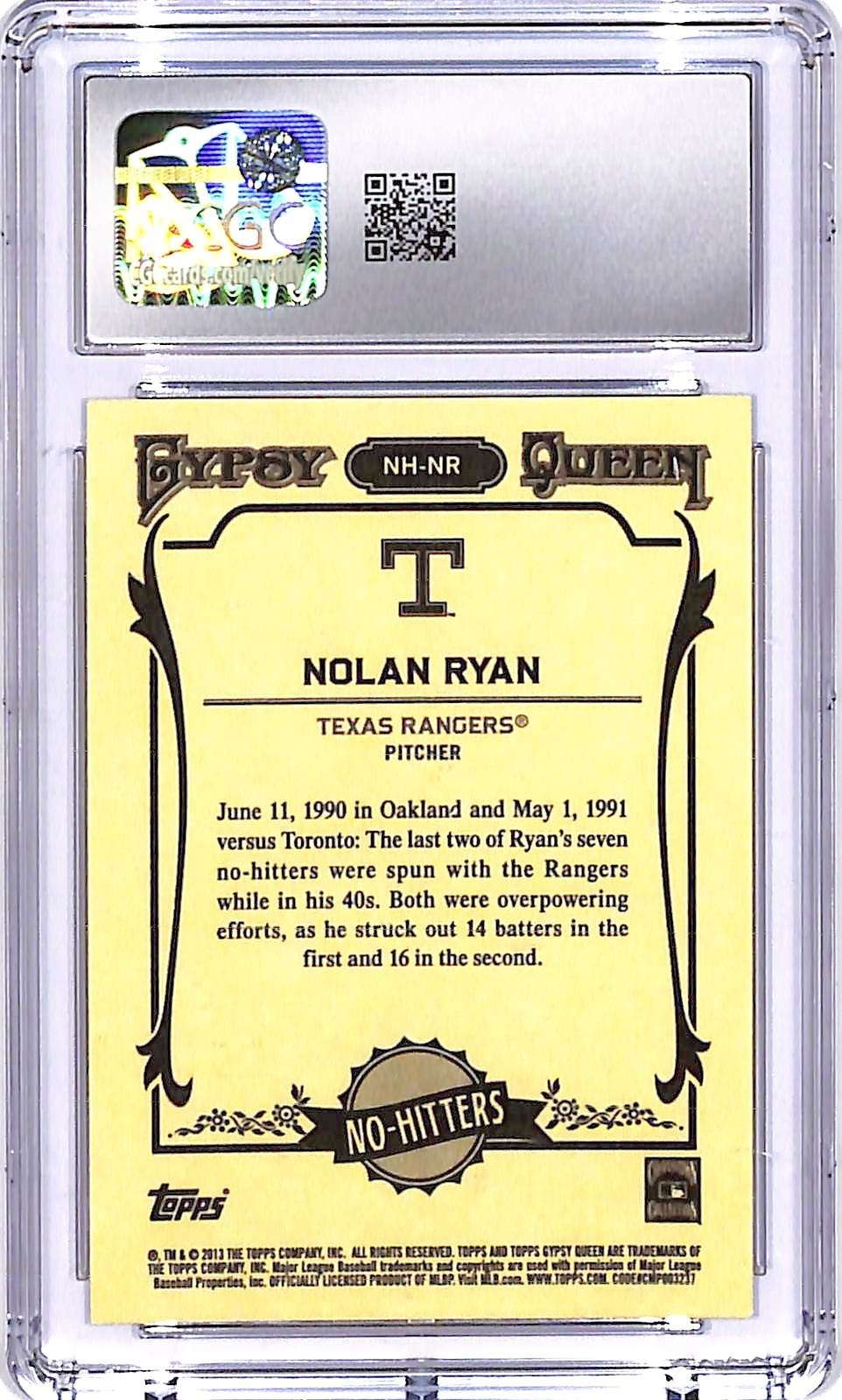 2013 Topps Gypsy Queen Nolan Ryan No Hitters CGC 10 Rangers