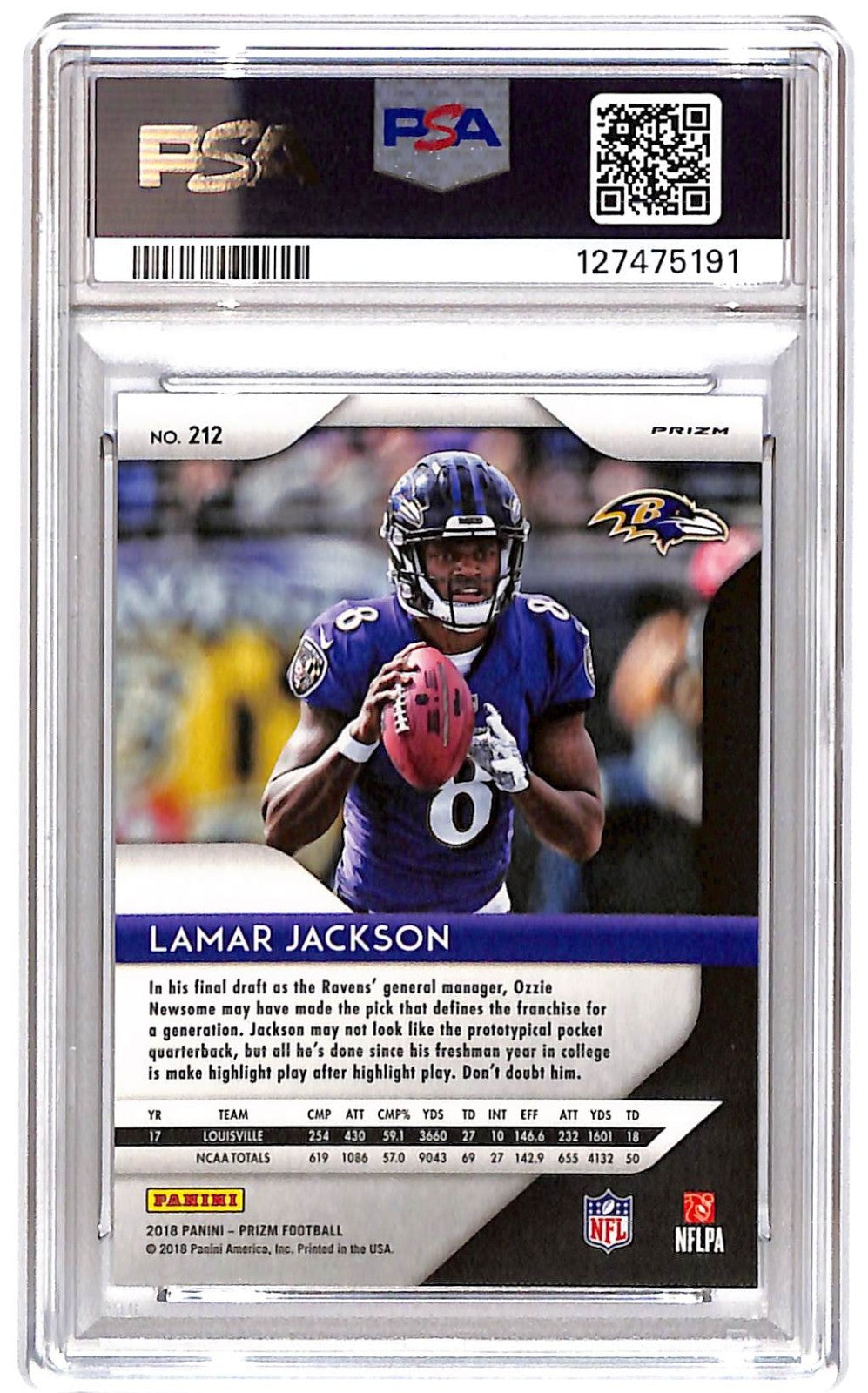 2018 Lamar Jackson Panini Prizm Red White & Blue Prizm (RC) - #112 PSA 9