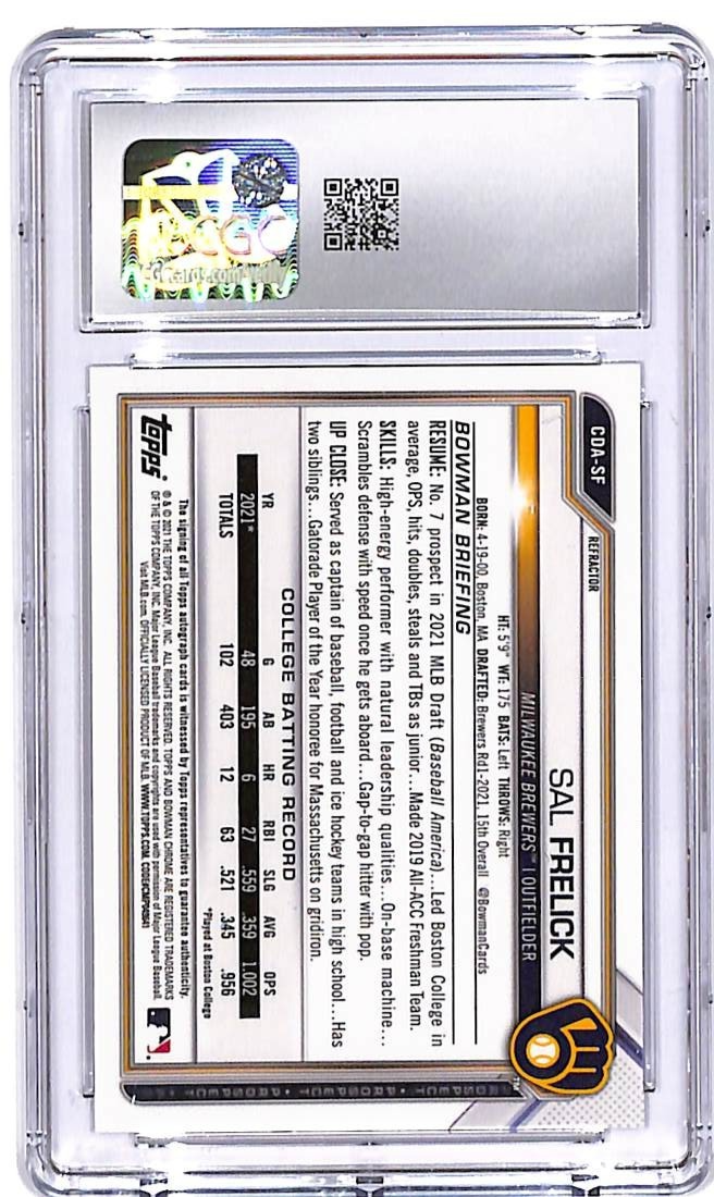 2021 Bowman Draft Chrome Sal Frelick Auto Autograph Rookie RC Refractor CGC 10