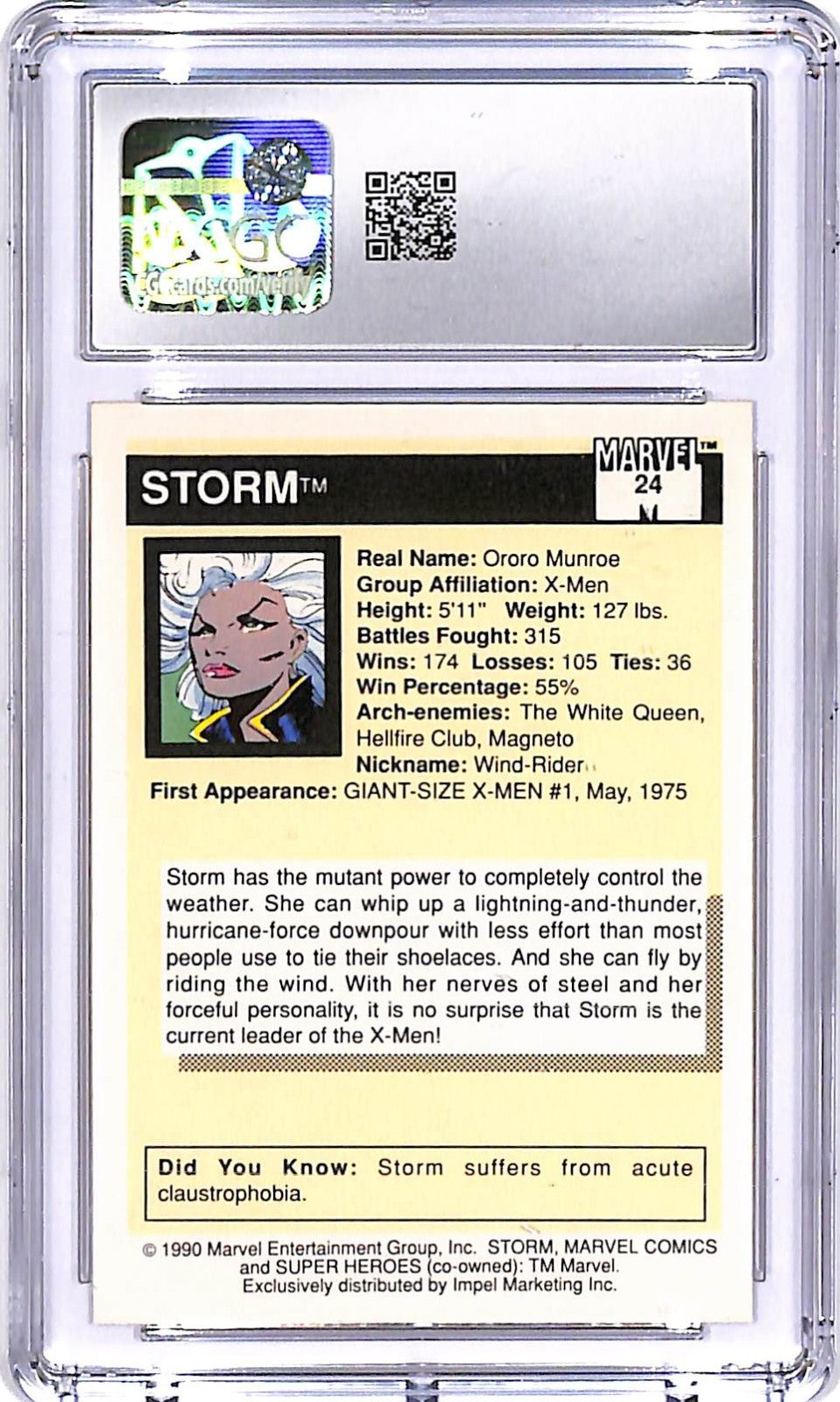 1990 Impel Marvel Universe Series 1 Storm #24 CGC 9.5